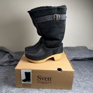 Sven 11" Shearling Wood Clog Boots Low Heels 37 / 6 $385